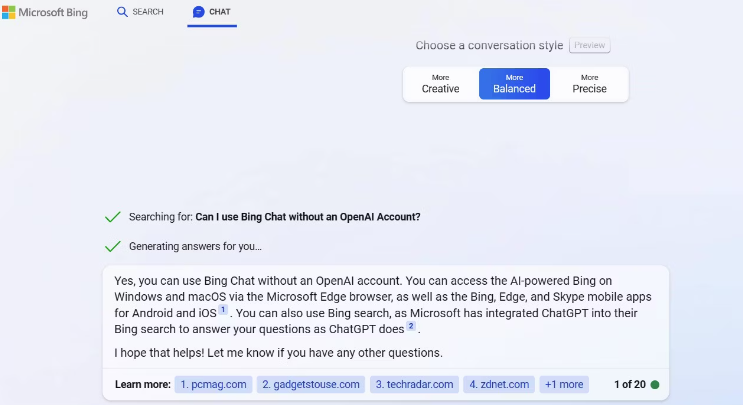 Bing Chat 可能是大多数人在没有 OpenAI 帐户的情况下使用 ChatGPT 的最简单方法。微软聊天机器人基于平台的 GPT-4 版本